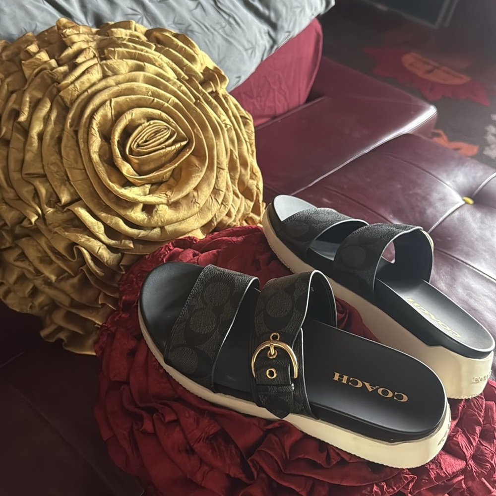 Coach Black and White Logo Slide Sandals - Picture 2 of 6